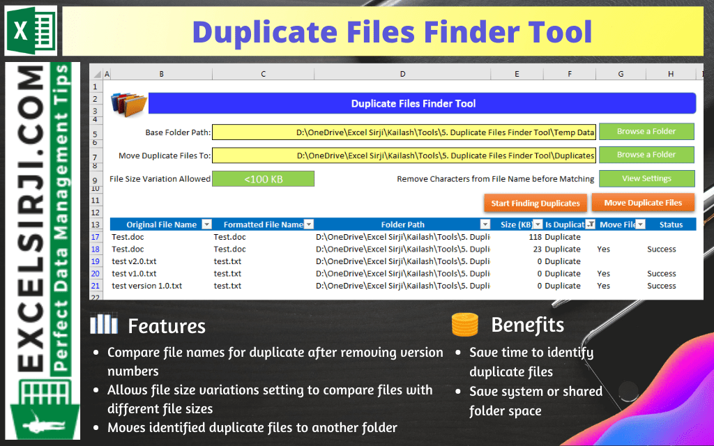 8.1 ExcelSirJi Duplicate Files Finder Tool 1